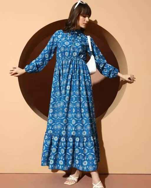 Floral Printed Mandarian Neck Dress