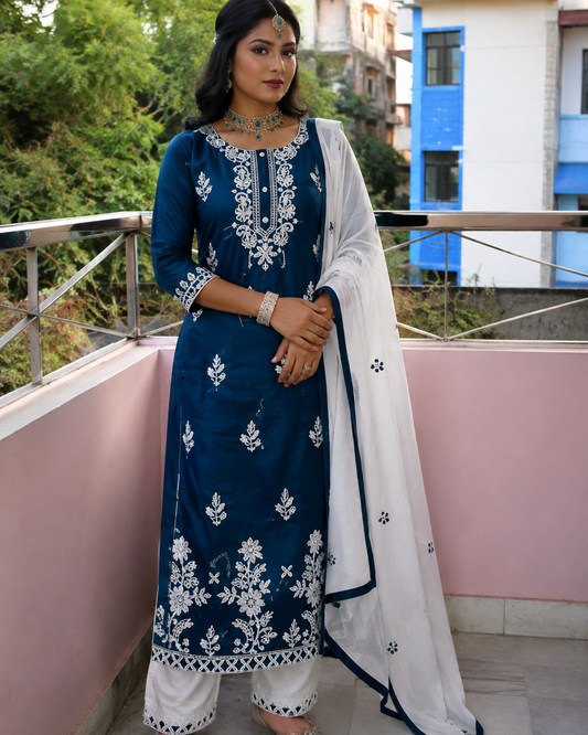 Embroidery Floral Cotton Regular Kurta Set