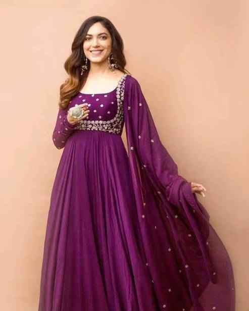 Embroidered Georgette Anarkali Gown with Dupatta - Ethniks