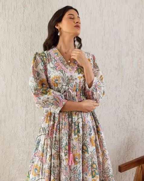 White Floral Printed Dress - Ethniks