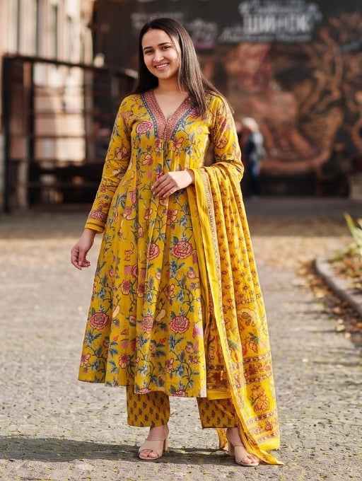 Floral Cotton Blend Kurta - Ethniks