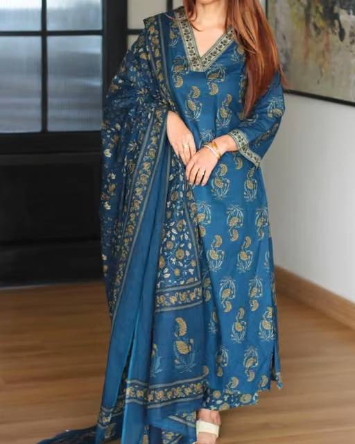 Ethnic Floral Cotton Kurta Set With Palazzo