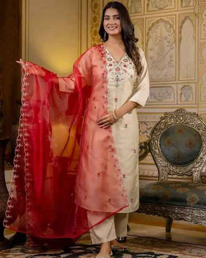 Off White Embroidery Kurta Set