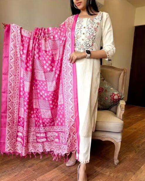 Floral Embroidered Cotton Kurta Set