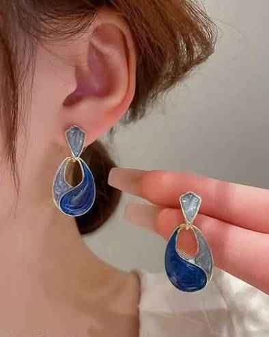 Korean Blue Color Earrings - Ethniks
