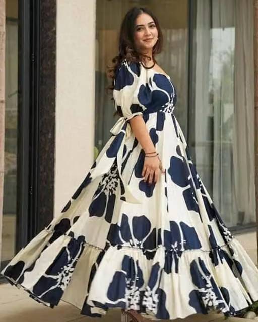 Comfy Crepe Floral Print Long Gown