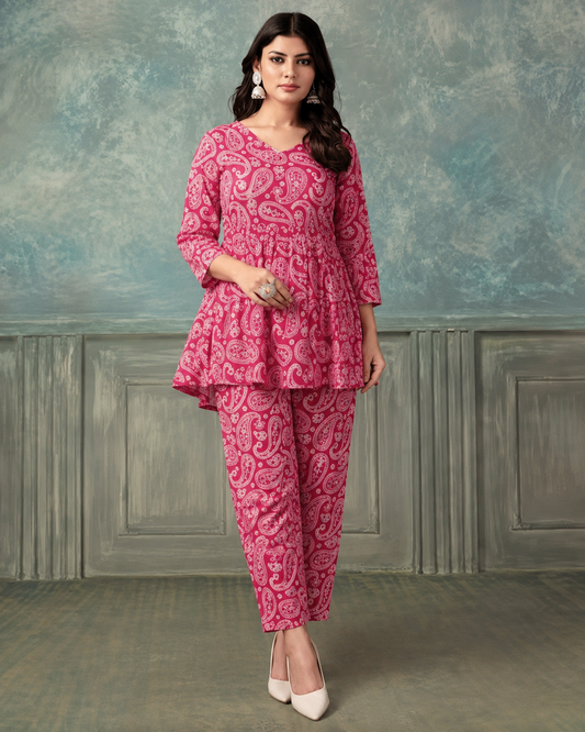 Pink Premium Rayon Printed Co-Ord Set