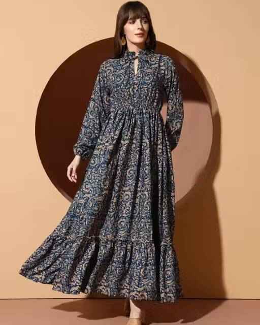 Floral Printed Mandarian Neck Dress