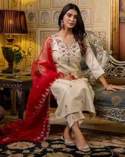 Off White Embroidery Kurta Set