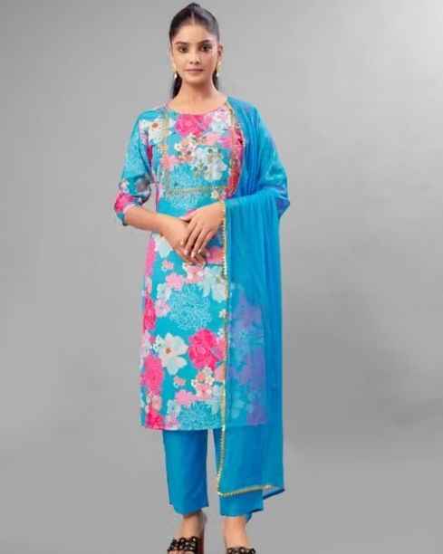 Embroidered Floral Kurta Set with Dupatta