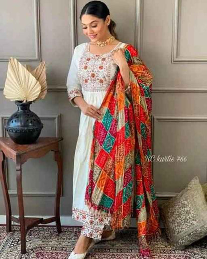 Embroidered Cream Khadi Cotton Kurta Set